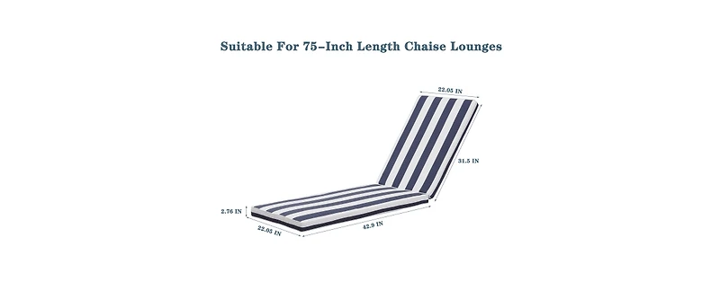 75 Inch Blue Striped Chaise Lounge Cushion Set with Removable Covers