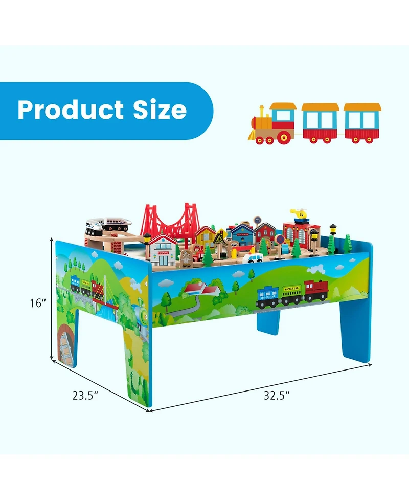 80-Piece Wooden Train Set and Table