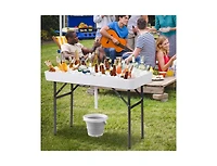 4 Feet Plastic Party Ice Folding Table with Matching Skirt and Ice Bucket
