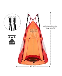 2-in-1 40 Inch Kids Hanging Chair with Detachable Swing Tent Set