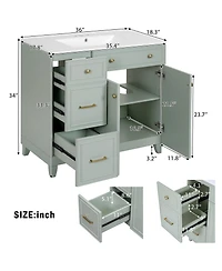 Casainc 36" Bathroom Vanity with Ceramic Sink, Double-Layer Drawers, Soft-Close Doors and Adjustable Shelves