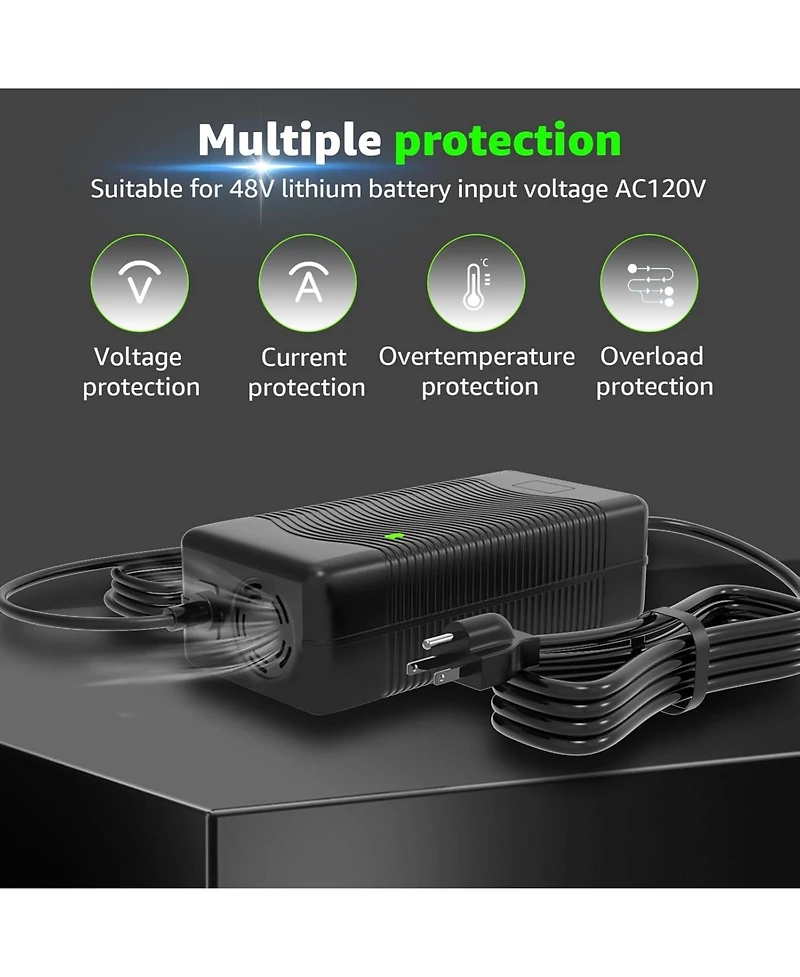 Urbanmax 54.6V 2A Electric Charger for 48V Lithium Battery with 4 Output Heads