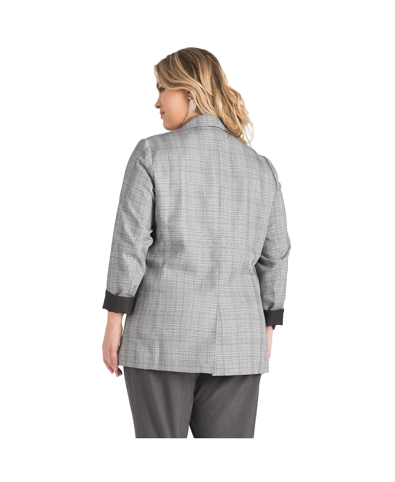 Standards & Practices Women's One-Button Oversize Plaid Boyfriend Blazer