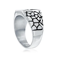 Stainless Steel, Gold Cz Cross, Pebbled Design Ring