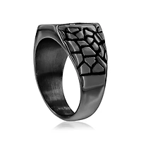 Metallo Stainless Steel, Cz Cross Pebbled Design Ring - Black Plated