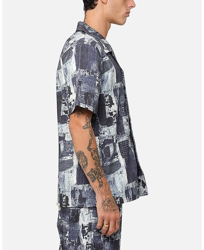 Xxiii Men's Printed Denim Patch Button Up Shirt
