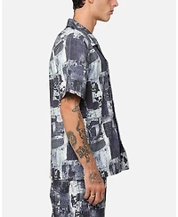 Xxiii Men's Printed Denim Patch Button Up Shirt