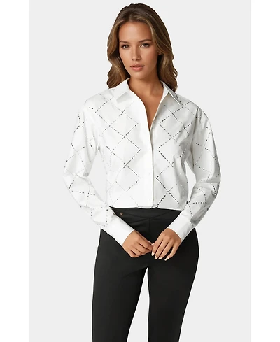 Bebe Rhinestone Long Sleeve Blouse