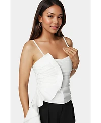 Bebe Poplin Asymmetric Ruffle Top