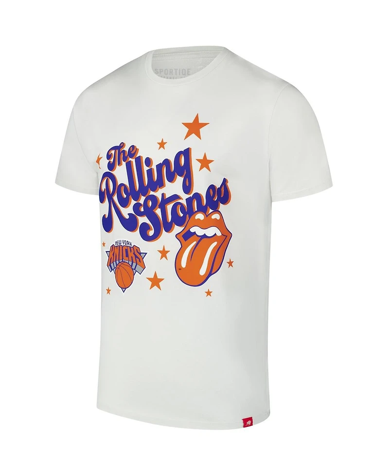 Sportiqe Men's and Women's White Rolling Stones x New York Knicks Bingham Collab T-Shirt