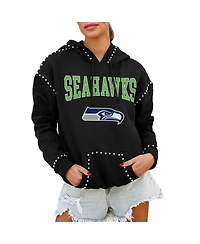 Gameday Couture Women's Black Seattle Seahawks Oversized Catch the Vibe Studded Pullover Hoodie
