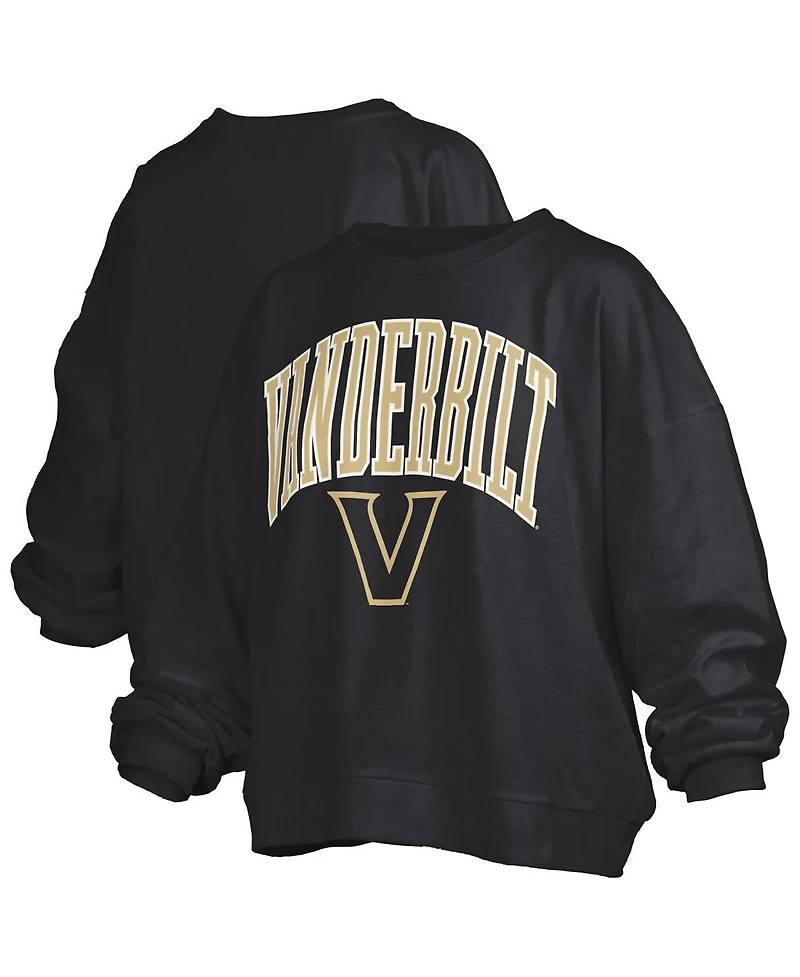 Pressbox Women's Black Vanderbilt Commodores Janise Arch Over Logo Waist Length Oversized Pullover Sweatshirt