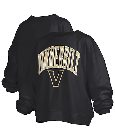 Pressbox Women's Black Vanderbilt Commodores Janise Arch Over Logo Waist Length Oversized Pullover Sweatshirt