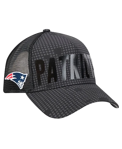 New Era Men's Black New England Patriots Midnight Ink Tonal Text A-Frame Trucker 9FORTY Adjustable Hat