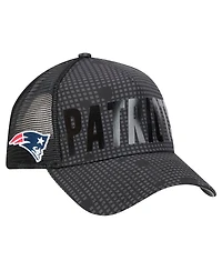 New Era Men's Black New England Patriots Midnight Ink Tonal Text A-Frame Trucker 9FORTY Adjustable Hat