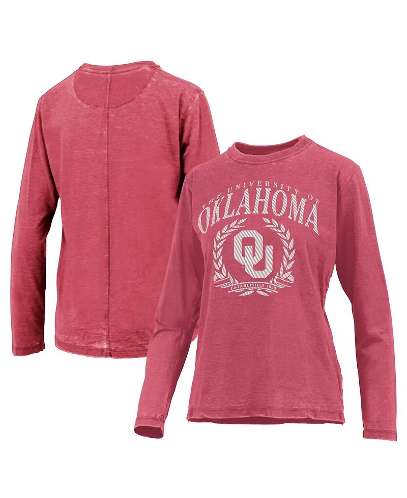 Pressbox Women's Crimson Oklahoma Sooners Chandler Olive Leaf Arch Long Sleeve T-Shirt