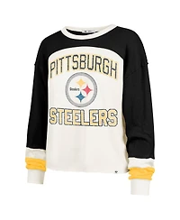 '47 Brand Women's Cream Pittsburgh Steelers Double Header Curve Raglan Long Sleeve Crop Top