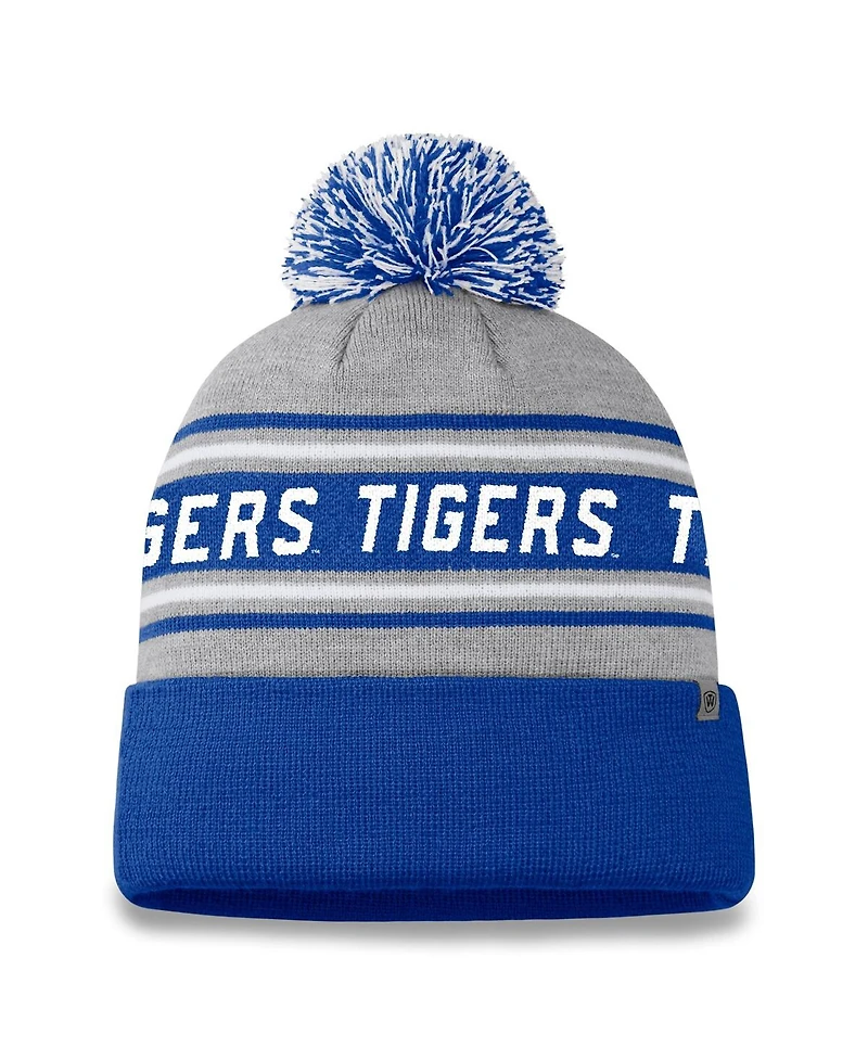 Top of the World Men's Gray/Royal Memphis Tigers Frigid Cuffed Knit Pom with Hat