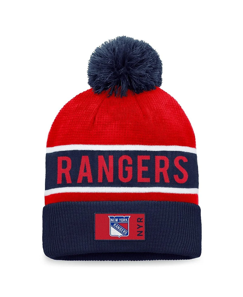 Fanatics Men's Red/Navy New York Rangers Authentic Pro Rink Cuffed Knit Pom with Hat