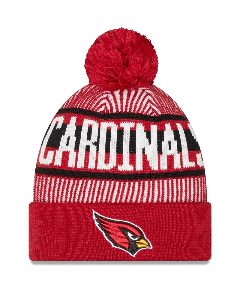 New Era Men's Cardinal Arizona Cardinals Striped Cuffed with Pom Knit Hat