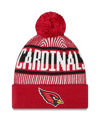 New Era Men's Cardinal Arizona Cardinals Striped Cuffed with Pom Knit Hat