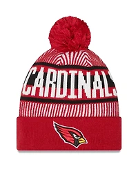 New Era Men's Cardinal Arizona Cardinals Striped Cuffed with Pom Knit Hat
