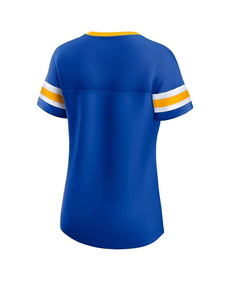 Fanatics Women's Royal Los Angeles Rams True Catch Iconic Rhinestone Bling Athena Lace-Up T-Shirt