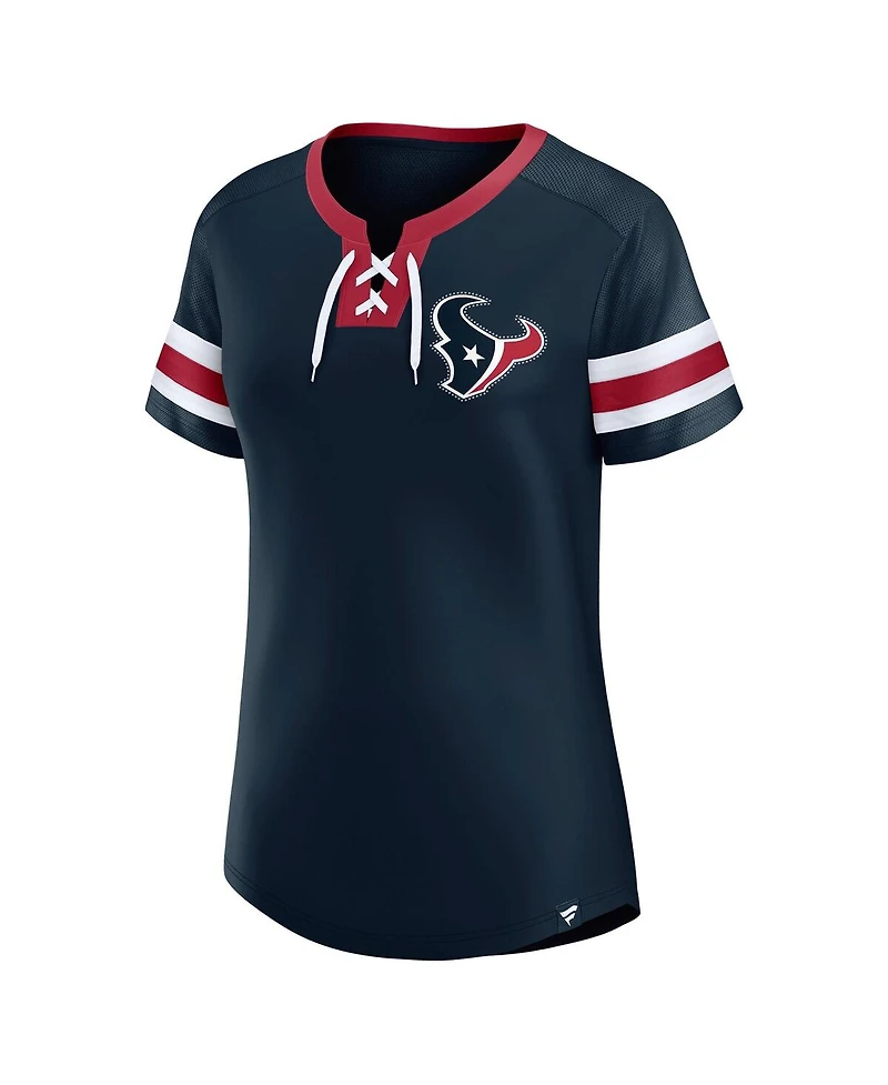 Fanatics Women's True Navy Houston Texans Lace-Up Bling T-Shirt