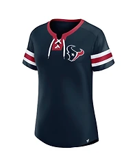 Fanatics Women's True Navy Houston Texans Lace-Up Bling T-Shirt