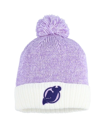 Fanatics Men's Lavender/White New Jersey Devils Hockey Fights Cancer Cuffed Knit Pom with Hat