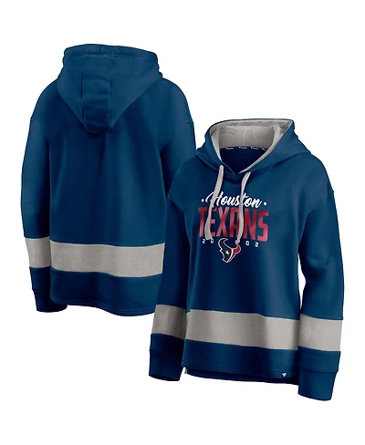 Fanatics Women's Navy/Gray Houston Texans Huddle Up Fundamental Fleece Color Block Pullover Hoodie