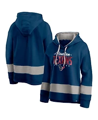 Fanatics Women's Navy/Gray Houston Texans Huddle Up Fundamental Fleece Color Block Pullover Hoodie