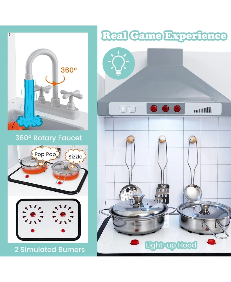 Kids Kitchen Playset 3-in-1 with Refrigerator and Washing Machine