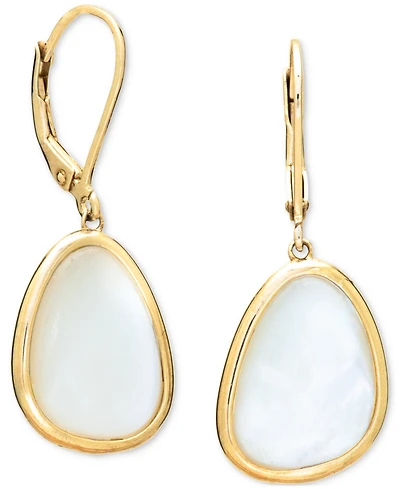 Mother of Pearl Abstract Bezel Leverback Drop Earrings in 18k Gold-Plated Sterling Silver