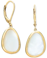 Mother of Pearl Abstract Bezel Leverback Drop Earrings in 18k Gold-Plated Sterling Silver
