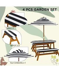 Outsunny Kids Picnic Table Set w/ Removable Umbrella for 4 Age 3-8 Years