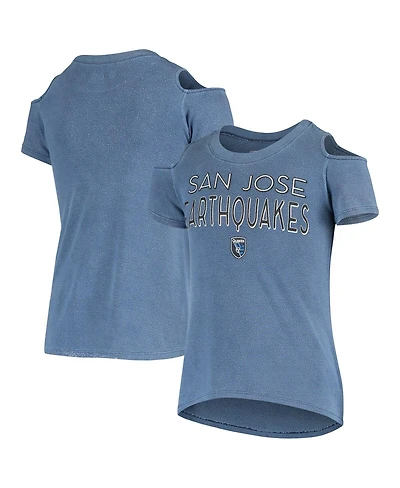 5th & Ocean By New Era Big Girls Blue San Jose Earthquakes Cold Shoulder T-Shirt