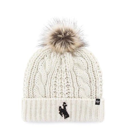 '47 Brand Women's White Wyoming Cowboys Meeko Cuffed with Pom Knit Hat