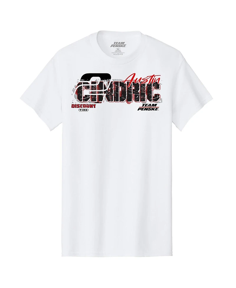 Team Penske Men's White Austin Cindric Discount Tire 2 Car T-Shirt