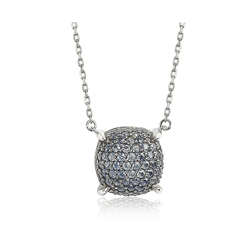 Suzy Levian New York Sterling Silver Sapphire Pave Puff Cushion Necklace