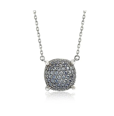 Suzy Levian New York Sterling Silver Sapphire Pave Puff Cushion Necklace
