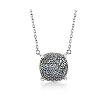 Suzy Levian New York Sterling Silver Sapphire Pave Puff Cushion Necklace