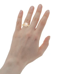 Cultured Freshwater Pearl (10mm) & Cubic Zirconia Halo Ring 18k Gold-Plated Sterling Silver
