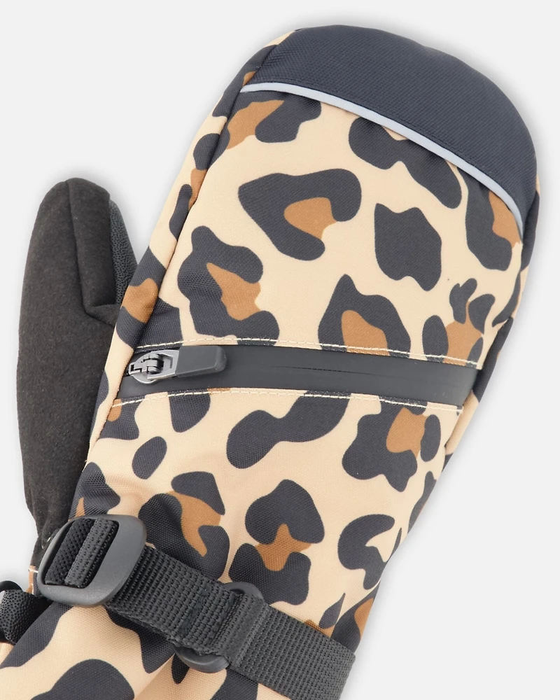 Deux par Girl Winter Mittens Teknik Beige Leopard