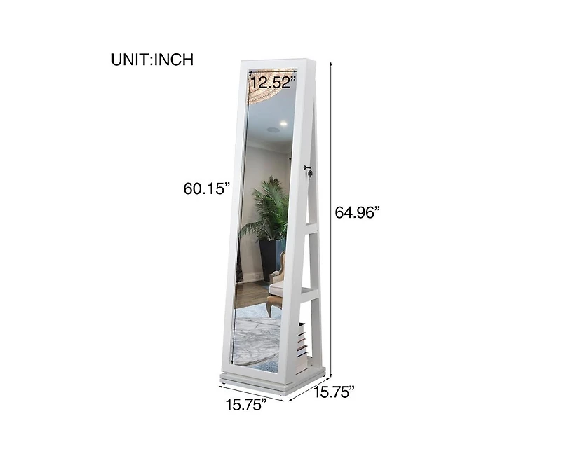 Casainc Full Length Mirror Bathroom Swivel Jewelry Cabinet