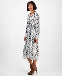 T Tahari Women's Horse-Print Button-Front Long-Sleeve Dress