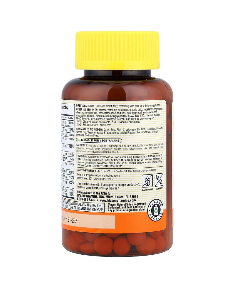 Mason Natural Mason Vitamins Mason Daily Multiple Vitamins With Iron Tablets