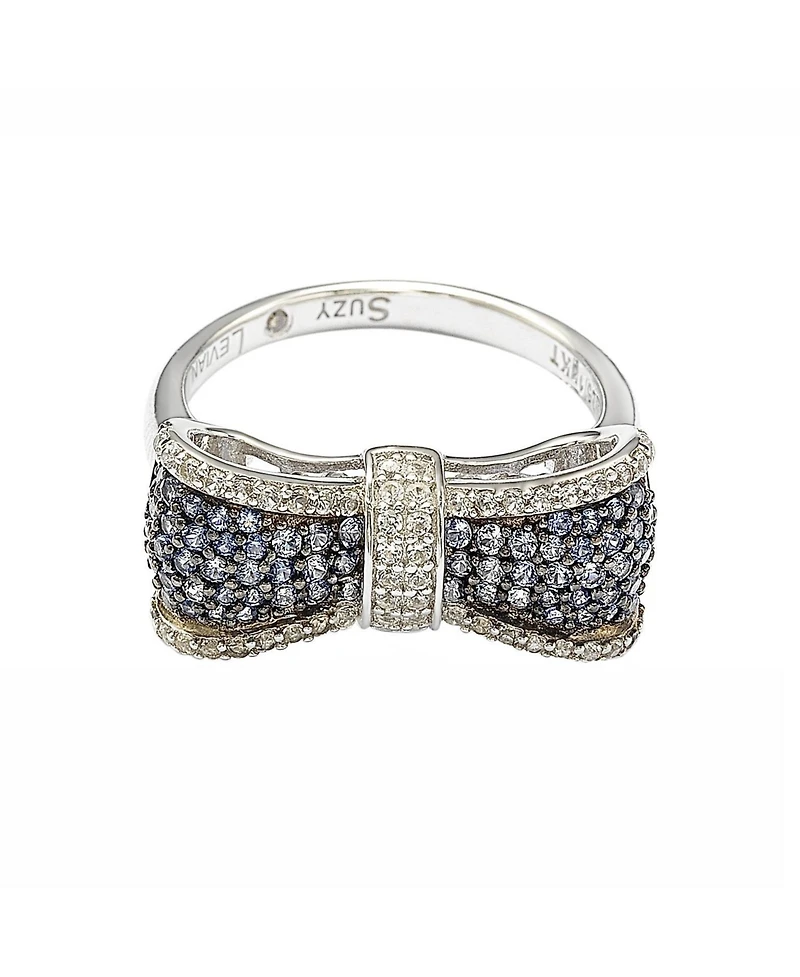 Suzy Levian Sterling Silver Sapphire & Created White Pave Puff Bow Band Ring