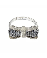 Suzy Levian Sterling Silver Sapphire & Created White Pave Puff Bow Band Ring