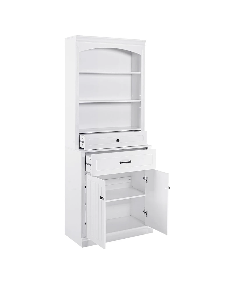 Casainc White Bathroom Storage Cabinet with Two Doors, Drawers, Adjustable Shelf & Open Shelves